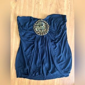 Beautiful black boho festival strapless top with beaded design Sz small